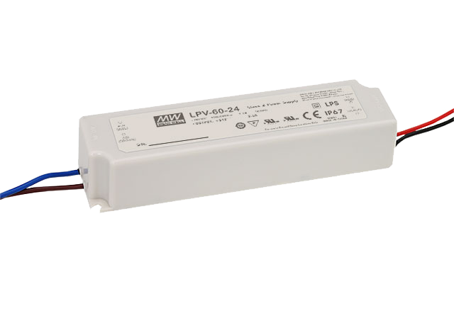 MEAN WELL LPV-60: 60W IP67 LED-Netzteil, Konstantspannung (CV) für Gartenbeleuchtung und Feuchträume, Class II Design