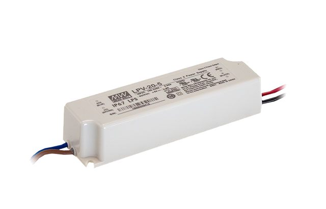 MEAN WELL LPV-20: Wasserdichtes 20W LED-Netzteil, IP67, Konstantspannung (5V, 12V, 15V oder 24V DC), Class II Design